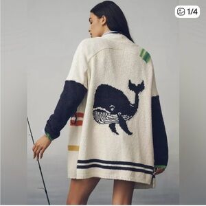 Anthropologie Maeve Whale Seahorse Sea Life Cardigan Statement Knit Sweater  S/M